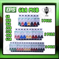 EPS MCB (6kA) 1POLE 2POLE 3POLE 6A/10A/16A/20A/32A/40A/63A 1P 2P 3P MINIATURE CIRCUIT BREAKER SIRIM