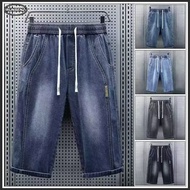 M-5XL Japanese Retro Capri Denim Shorts Men Casual Baggy Wide Leg Plus Size Jeans