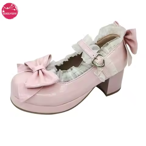 Sissy Men Maid Cosplay LGB Sweet Lolita Mary Jane Shoes Women JK Princess Tea Party Pumps Bow Med He