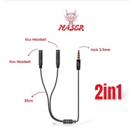 NASER Cable JACK TO AUX HEADSET NRO-20 / Jack Cable To Aux Headset 2 in 1 & Aux Headset 35cm