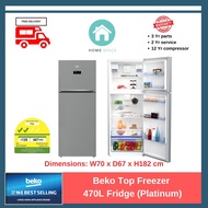 Beko Top Freezer 470L Fridge (Platinum), RDNT470E50VZP