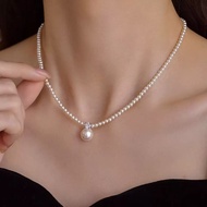 French Flashing Diamond Bead Pearl Pendant Necklace Women 2025 New Style Elegant Clavicle Chain Temp