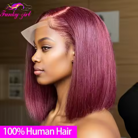 99J Color Straight Bob Lace Front Human Hair Wigs Brazilian Remy Human Hair Burgundy Lace Closure Wi
