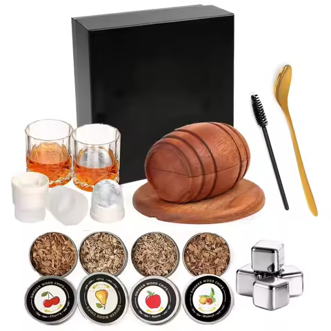 Whiskey Smoker Kit with Wood Chips - 4 Flavors Old Fashioned Drink Smoker Infuser for Bartender Cock