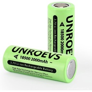 2 Packs 18500 Rechargeable Battery with Flat Top,3.7V 2000mAh INR 18500 High Capacity Li-ion Battery