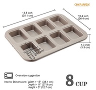 Chefmade WK112013-1 Brownie Cake Pan, 8-Cavity Non-Stick Rectangle Pan Bakeware for Oven Baking 8 Cup Petite Loaf Pan