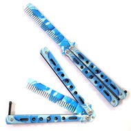 Ocean Bubble Blue Butterfly Folding Comb training Practice Stainless Steel Balisong Style Balisong T