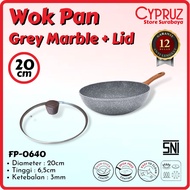 New!! Non-Stick Frying Pan Induction Wok Pan Marble 20cm+Lid FP-0640