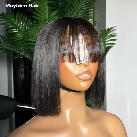 Wear and Go Glueless Super Double Drawn Vietnamese Bone Straight Blunt Cut Fringe Bob Wig Human Hair