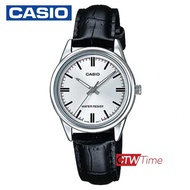 Casio นาฬิกาข้อมือผู้หญิง สายหนัง รุ่น LTP-V005L-7AUDF (หน้าขาว/เงิน)