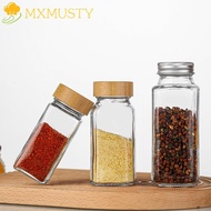MXMUSTY Spice Jars, Glass Square Spice Bottle, 4oz Perforated Transparent with Bamboo wood lid Seasoning Bottle Drawer