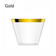10Pcs Gold Plastic Cups 9 Oz Elegant Clear Plastic Cups Rimmed Disposable Wine Glasses Fancy Disposa