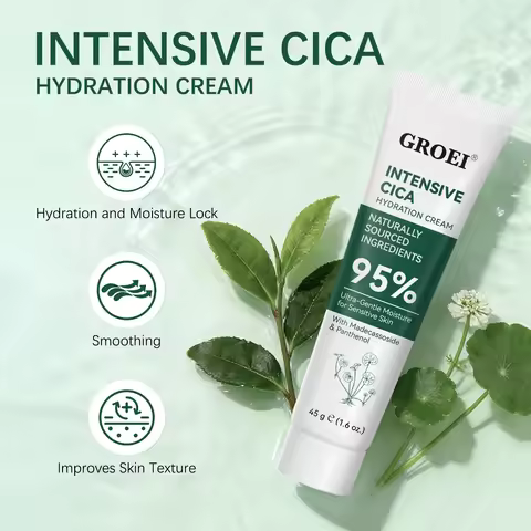 Cica Soothing Cream for Sensitive Skin 45g - 95% Natural, Madecassoside & Panthenol for Gentle Moist