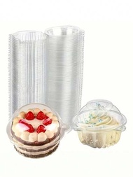 25入組透明翻蓋糕點盒，塑料蛋糕襯墊松糕容器，適用於起司蛋糕、布丁、果凍、奶凍、糕點靚包裝盒，大型蛋糕展示架，是完美的個人烘焙、婚禮宴會之選