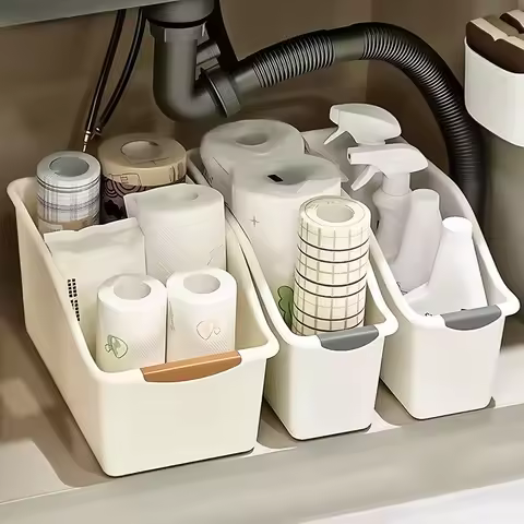 2/3pcs Plastic Under Sink Organizer with Wheels, Bottle Organization Bins Kitchen Cabinet Organizers