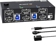 Dual Monitor KVM Switch 8K@60Hz/4K@120Hz, HDMI2.1 KVM Switch for 2 Computer Share 2 Monitors and 3 USB3.0+1 USB C Devices,Wired Remote and USB Cables Included