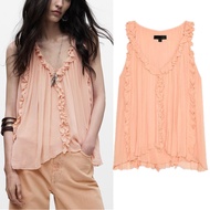Zara Asymmetric Hem Layered Decoration V-Neck Sleeveless Top 2917219