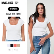 DAVIE JONES WOMEN Women's Basic U Neck T-Shirt BA0015 Beige Pink Black White