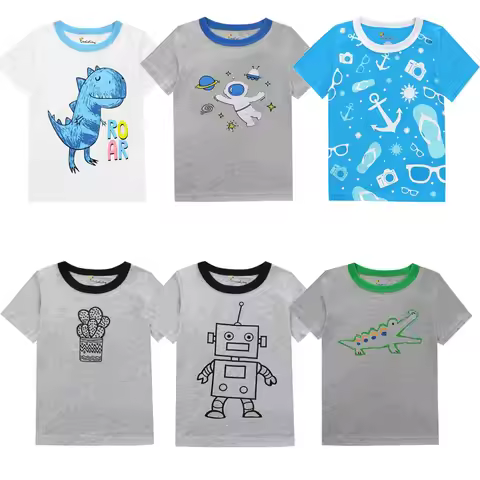 Toddler Boy T Shirt 2 3 4 5 6 7 8 Years Summer Clothes Kids Dinosaurio Astronaut Crocodile Baby Boy 