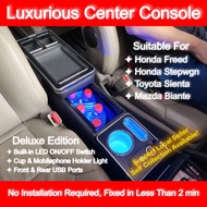 Honda Freed Toyota Sienta Armrest Console Storage Box With 5 USB Ports Deluxe Ambient LED Light