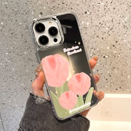 🔥COD🔥Flower ดอกไม้ กรณีกระจกแต่งหน้าสำหรับ เคสโทรศัพท์มือถือ แบบนิ่ม มีกระจก สําหรับ For iPhone เคส 11 13 14 12 15 Pro Max เคสไอโฟน11 กรณี Soft TPU Silicon mirror surface Case อ่อน