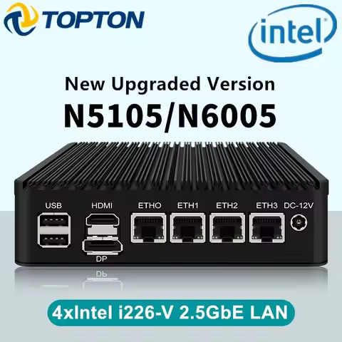 Fanless Mini PC 4 Intel i226-V 2.5Gb LAN N6005 N5105 2*NVMe TPM2.0 Switch Soft Router VPN Server ESX
