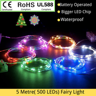 [SG Local Seller ] Fairy Lights,  5M Battery Operated , Multi Colour, Led String Lights Copper Silver Wire Decorate Lighting for Christmas Tree Deepavali Diwali Decoration Wedding Table Hari Raya Party Bedroom Indoor Waterproof Stary Firefly 50 LED