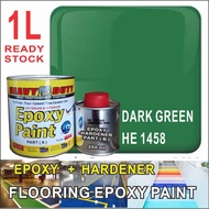 DARK GREEN HE1458 ( 1L ) HEAVY DUTY EPOXY FLOOR PAINT ( WATERPROOF COATIANG )  [ Include Hardener ] CAT LANTAI FLOORING