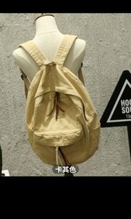 卡其色市價500元中性純棉帆布雙肩包旅行韓版後背包13英寸