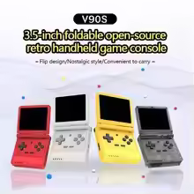 Powkiddy V90S Black Retro Game Console 3" Screen Flip Handheld Open System Children's Gift Portable 