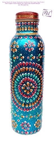 (Rastogi Handicrafts) Pure Copper Water Bottle (Joint Free  leak proof) Hand Painted Art Work-H-...