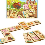 Wood domino games - farm animals Puzzle, Wooden Montessori homeschool blocks