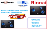 RINNAI RB-93UG 3 Burner Built-In Hob Schott Glass (black) Top Plate / FREE EXPRESS DELIVERY