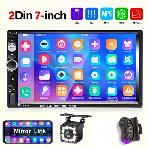 7-Inch HD Touchscreen Car Stereo Radio Audio Double Din Wireless Multimedia Player with Mirror Link,