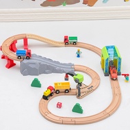 Wooden Train Track Set Railway Track Carwash Police Station Wood Road Toys Compatible With Biro and Various Train Toys for Kids