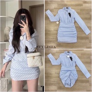 งานป้าย Stylista (เช็คของก่อนสั่งซื้อ) เดรสสั้นแขนยาวทรงพอดีตัวมีซับในเป็นกางเกง มาพร้อมดอกไม้ติดที่