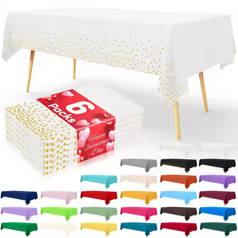 Olanly 6 Pack Disposable Rectangle Table Cloth 54x108In Waterproof Vinyl Tablecloth For Dinner Home 