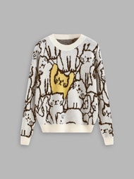 Cider Cats Pattern Sweater เสื้อแขนยาวผู้หญิง เสื้อไหมพรมแฟชั่นผญ ลายแมว สไตล์เกาหลี HOT ●11/4○○