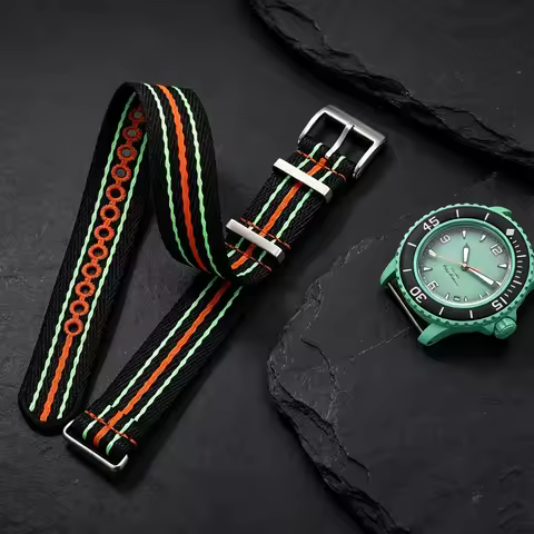 One Piece Fabric Watchband 20mm 22mm Nylon Strap for Swatch X Blancpain Sport Military Seatbelt Watc
