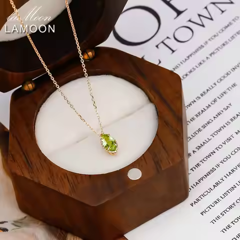 LAMOON Natrual Peridot Necklace For Women Gemstone Pendant 925 Sterling Silver Gold Plated Fine Jewe