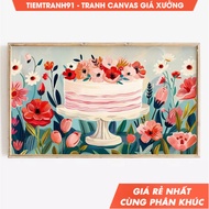 Tranh treo tường Birthday Frame Tv Art  Colorful Birthday Cake tặng kèm đinh treo