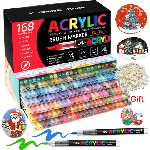 168/12 Colors Direct-liquid Acrylic Marker Pen Waterproof Pen Soft Brush Nib for Glass School Suppli