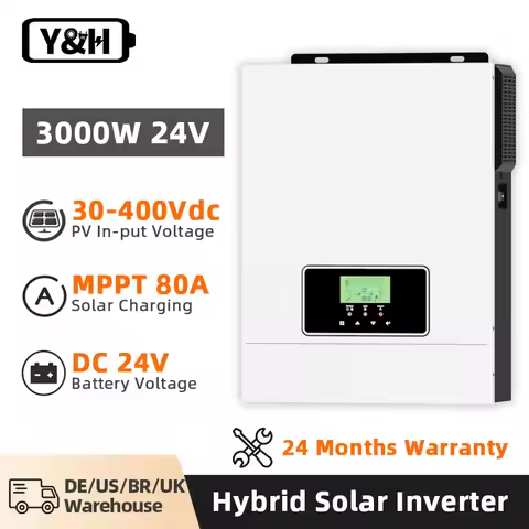 Y&H 3000W Solar Hybrid Inverter 24V 230VAC Solar Inverter Max 80A Mppt Solar charge 30-400VDC Full S