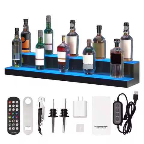LED Lighted Liquor Bottle Display Bar Shelf RF & App Control 40" 2-Step