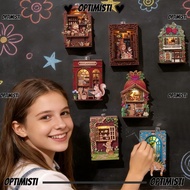 OPTIMISTI8E Fridge Magnet, Cartoon Dollhouse Shop DIY Book Nook Kit,  Animal Mini House Handmade Mag