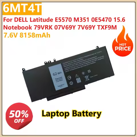 7.6V 8158mAh 6MT4T Laptop Battery for DELL Latitude E5570 M351 0E5470 15.6 Notebook 79VRK 07V69Y 7V6