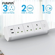 Table Power Clip Sockets SG/UK AC110V 220V 3200W 13A 3 Outlets 2 USB British Extension Cord Alloy Ba