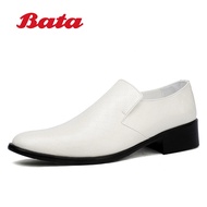 Bata รองเท้ารองเท้าบุรุษสีขาวรองเท้าหนังทางการขนาดใหญ่45รองเท้าธุรกิจรองเท้าโลฟเฟอร์สีดำ