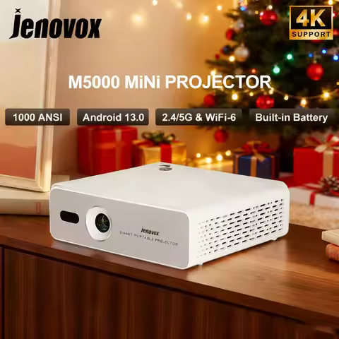 2026 Jenovox M5000 DLP Portable Projector 4K TV 1000 ANSI Lumens Home Theater with Battery Smart And