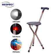 [NEW!] MEDPRO™ Foldable Seat Cane with FM Radio, Night Light, Emergency Alarm & Adjustable Height Se